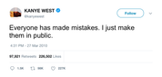 Kanye West making mistakes in public tweet from Tee Tweets