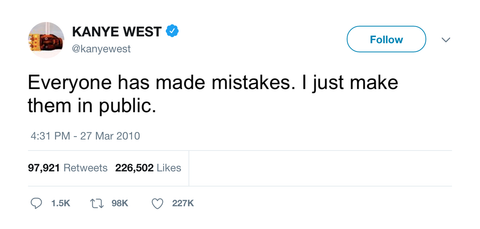 Kanye West making mistakes in public tweet from Tee Tweets