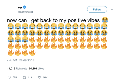 Kanye West now I can get back to positive vibes tweet from Tee Tweets