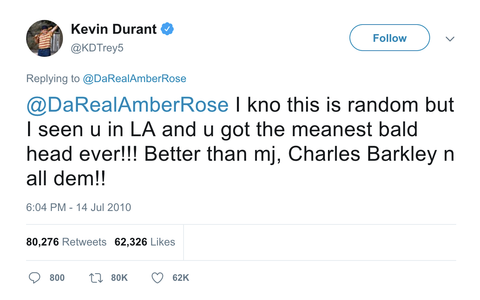 Kevin Durant Amber Rose got the meanest bald head tweet from Tee Tweets