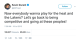 Kevin Durant let's go back to being competitive tweet