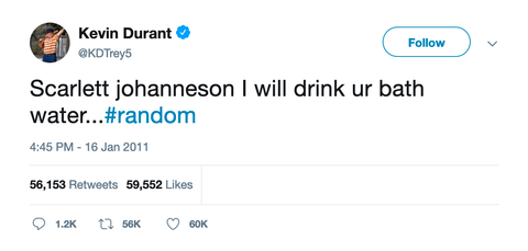 Kevin Durant Scarlett Johanneson will drink your bathwater tweet from Tee Tweets