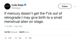Lady Gaga giving birth to alien on stage tweet from Tee Tweets