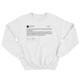 Lady Gaga smashing keyboard random characters tweet on a white crewneck sweater from Tee Tweets