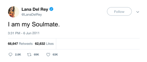 Lana Del Rey I am my soulmate tweet from Tee Tweets