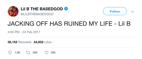 Lil B jacking off ruined my life tweet from Tee Tweets