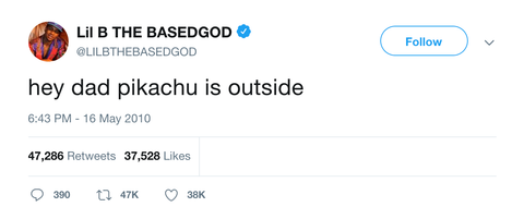 Lil B pikachu is outside tweet from Tee Tweets
