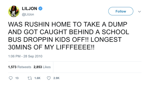Lil Jon stuck behind a school bus needing to take dump tweet from Tee Tweets