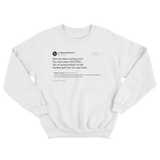 Lin-Manuel Miranda sends Trump on golf cart to hell tweet on white crewneck sweater from Tee Tweets