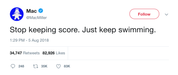 Mac Miller stop keeping score just keep swimming tweet from Tee Tweets