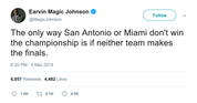 Magic Johnson captain obvious Heat and Spurs tweet from Tee Tweets