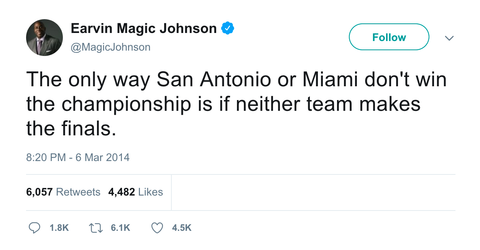 Magic Johnson captain obvious Heat and Spurs tweet from Tee Tweets