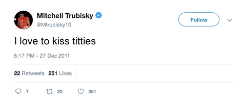 Mitch Trubisky I love to kiss titties tweet from Tee Tweets