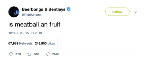 Post Malone is meatball an fruit tweet from Tee Tweets