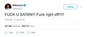 Rihanna fuck off Satan tweet from Tee Tweets