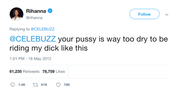Rihanna your pussy is way too dry tweet from Tee Tweets