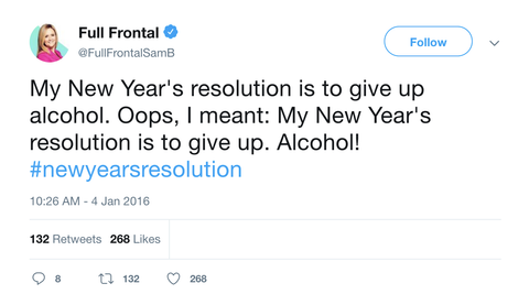 Samantha Bee New Year's resolution to give up alcohol tweet from Tee Tweets