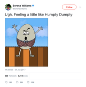Serene Williams feeling like Humpty Dumpty tweet from Tee Tweets