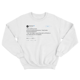 Seth Rogen nothing hurts anymore I feel free tweet on a white crewneck sweater from Tee Tweets