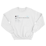 Shaquille O'Neal do I Twitter hell yeah baby tweet on a white crewneck sweater from Tee Tweets