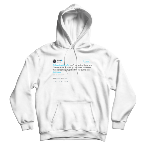 Shaquille O'Neal do I Twitter hell yeah baby tweet on a white hoodie from Tee Tweets