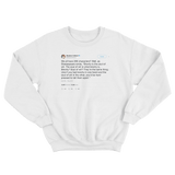 Stephen Colbert brevity is the soul of wit tweet on a white crewneck sweater from Tee Tweets