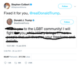 Stephen Colbert fixed LGBT for Donald Trump tweet from Tee Tweets