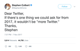 Stephen Colbert not more Twitter tweet from Tee Tweets