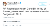 Stephen Colbert RIP Republican healthcare bill tweet from Tee Tweets