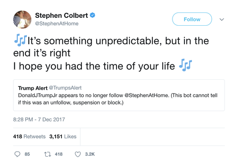 Stephen Colbert I hope you had the time of your life tweet from Tee Tweets