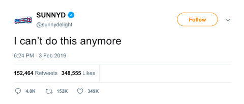 Sunny D I can't do this anymore tweet from Tee Tweets