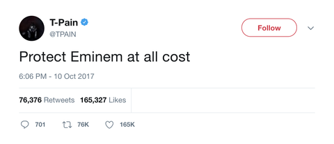 T-Pain protect Eminem at all costs tweet from Tee Tweets