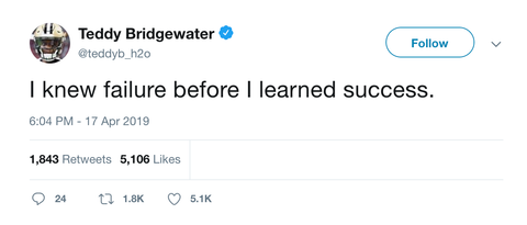 Teddy Bridgewater I knew failure before success tweet from Tee Tweets