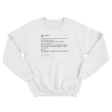 Tony Hawk getting called Tony Stark in Cancun tweet on a white crewneck sweater from Tee Tweets