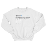 Tyler The Creator how is cyberbullying real tweet on a white crewneck sweater from Tee Tweets