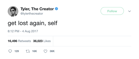 Tyler The Creator get lost again self tweet from Tee Tweets