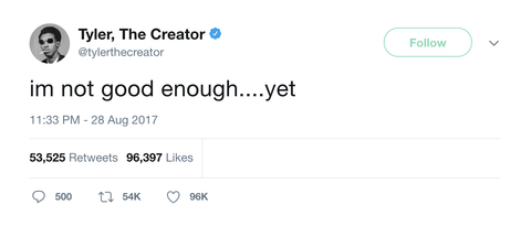 Tyler The Creator I'm not good enough yet tweet from Tee Tweets