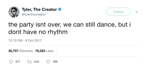 Tyler the Creator the party isn't over we can dance tweet from Tee Tweets