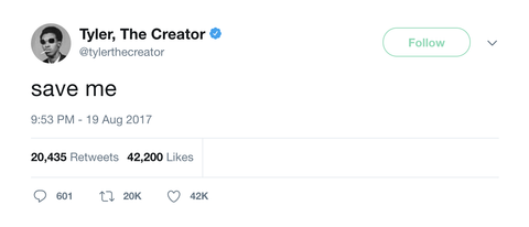 Tyler The Creator save me tweet from Tee Tweets
