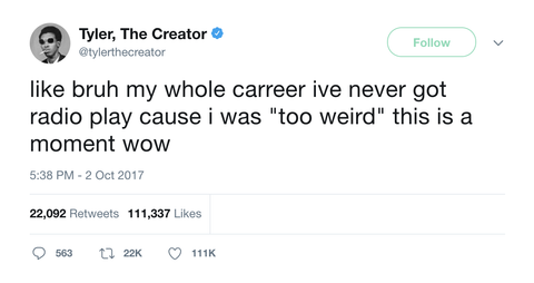Tyler The Creator music too weird for radio tweet from Tee Tweets