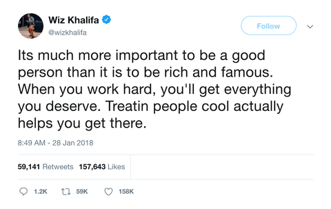 Wiz Kahlifa be a good person tweet from Tee Tweets