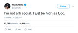 Wiz Khalifa I'm not antisocial I'm just high tweet from Tee Tweets