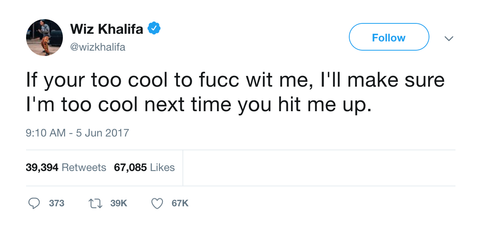 Wiz Khalifa if you're too cool for me tweet from Tee Tweets