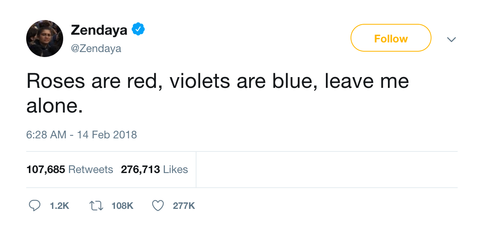 Zendaya roses are red violets are blue leave me alone tweet from Tee Tweets